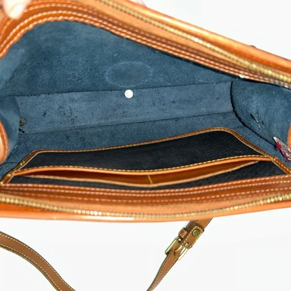 Vintage Dooney & Bourke All Weather Leather Crossbody/Satchel in Dk Blue/Tan - Picture 12 of 16